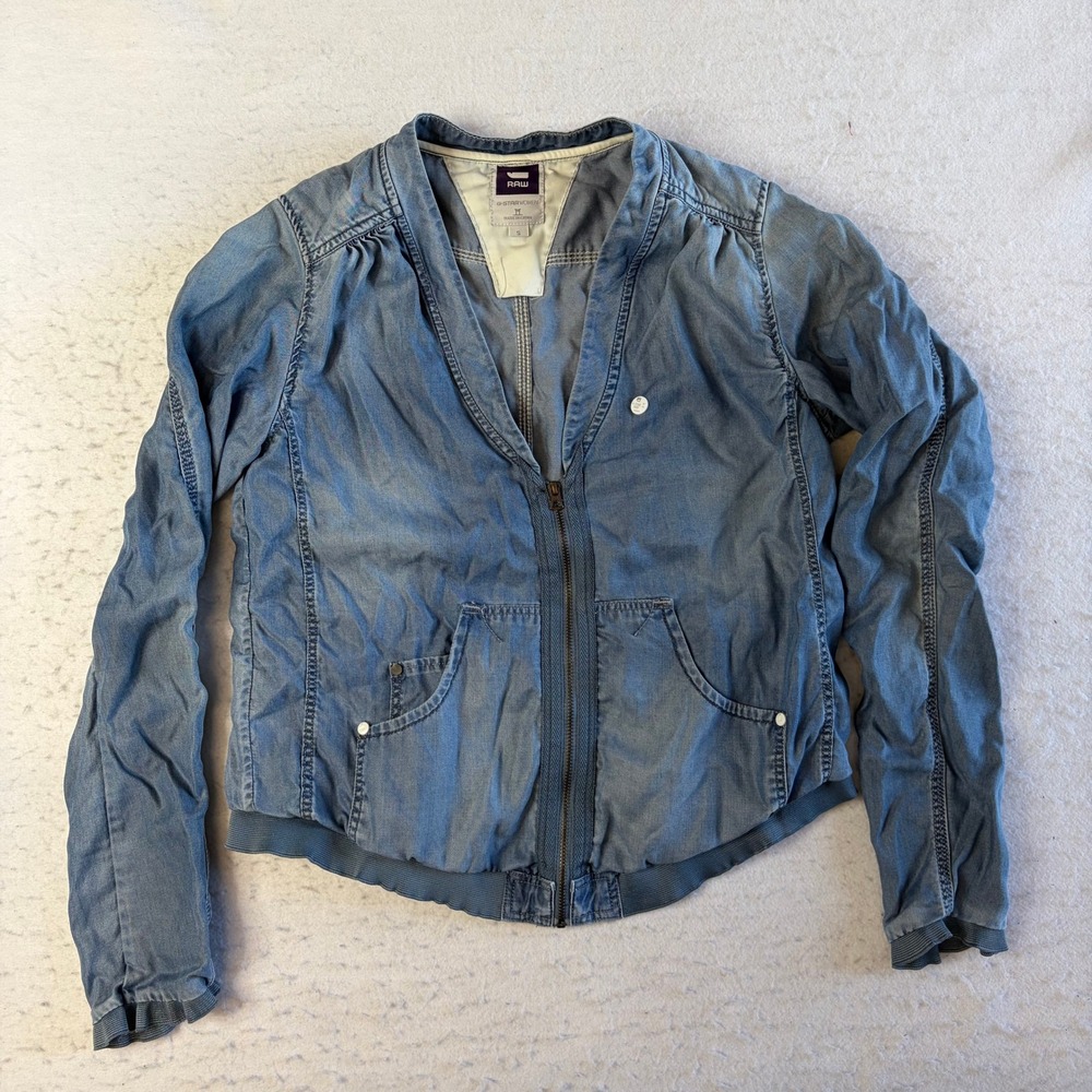 G-Star Raw Laundry Baseball Overshirt Womens Size S Blue Denim Lyocell Zip Up
